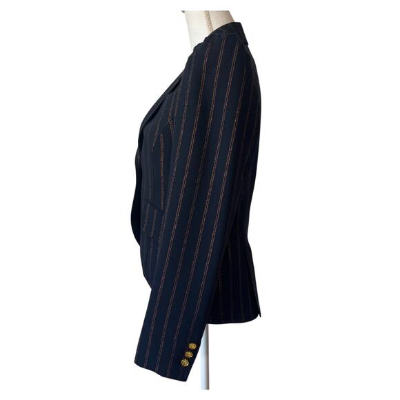 Smythe Navy Copper Pinstripe Puff Shoulder Blazer Tailored Jacket Power Size 6 - Picture 6 of 9